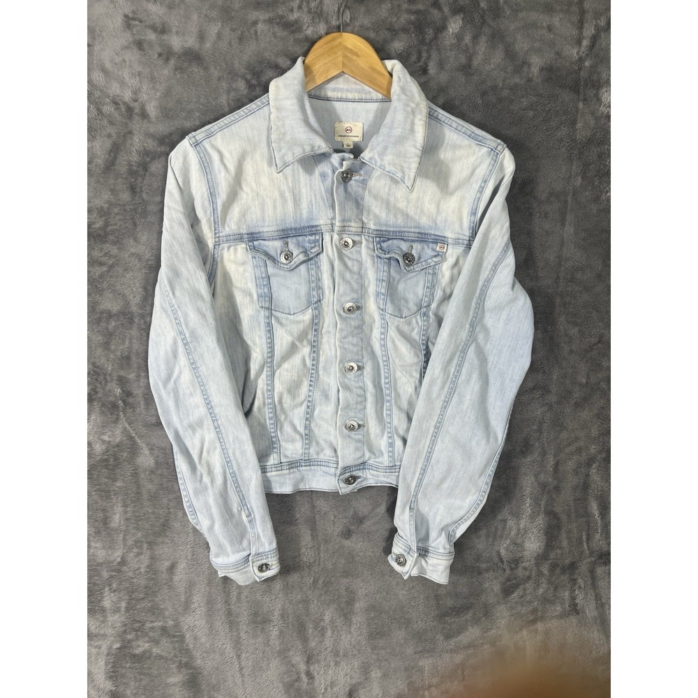 AG Adriano Goldschmied Mens Light Wash Denim Trucker Jacket Blue Large